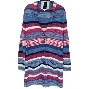J. Jill Colorful Striped Long Line Button Front Cardigan Sweater Size Medium